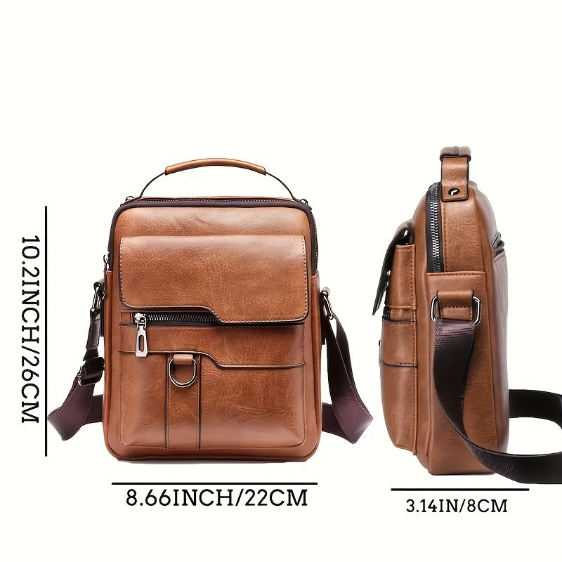Vintage PU Leather Shoulder Bag, Men's Crossbody Bag, Large Capacity Vertical Handbag, Business Bag