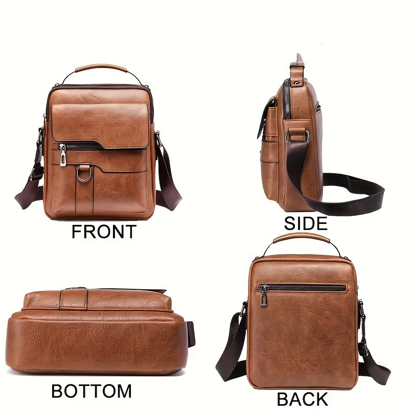 Vintage PU Leather Shoulder Bag, Men's Crossbody Bag, Large Capacity Vertical Handbag, Business Bag