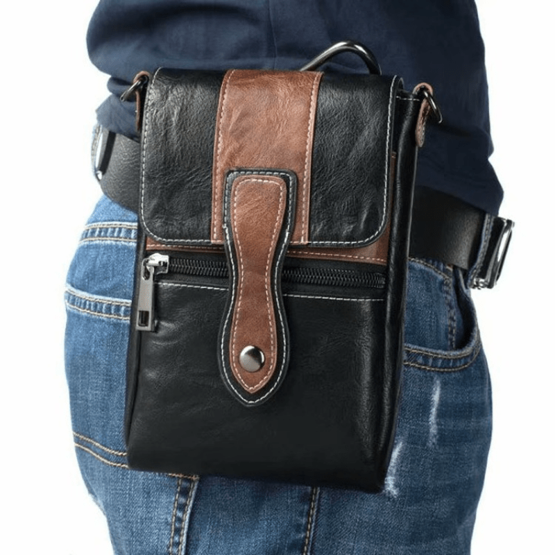 Men's Fashion Trendy PU Leather Outdoor Pocket  With Locking Hook