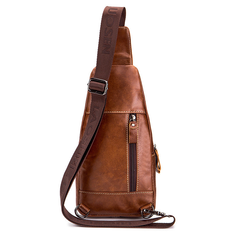 Men's Large Capacity Leather Chest Bag, Head Layer Cowhide Chest Bag, Retro Casual Style Shoulder Bag